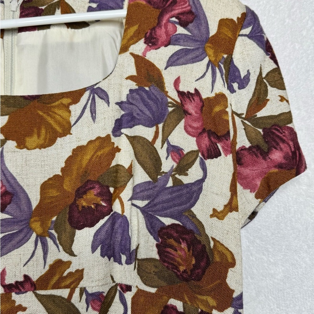 Vintage Deadstock Linen Blend Floral Midi Dress Grandma Cottage Forest Fairy - Picture 3 of 12